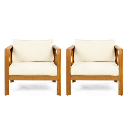 Patio Conversation Set with Foldable Acacia Wood Side Table and Cushions