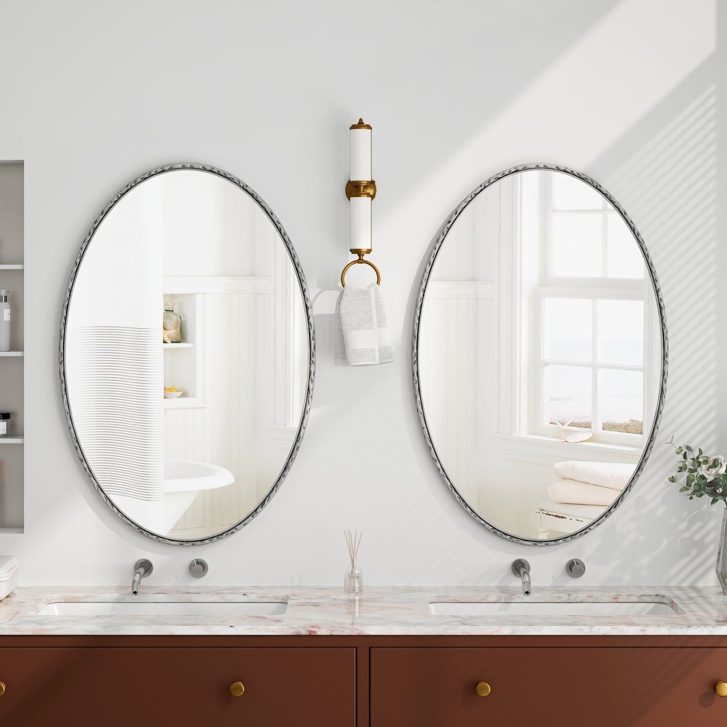 Iron Art Oval Retro Mirror with Antique Effect in Silver