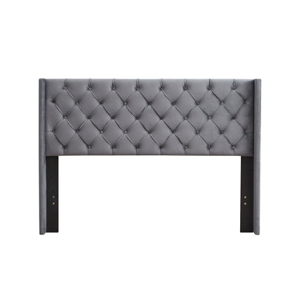 Velvet Button Tufted Upholstered Bed with Wings Design - Queen