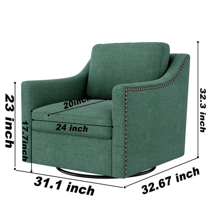 360 Degree Swivel Armchair Cotton Linen Fabric with Brass Nail Detailing