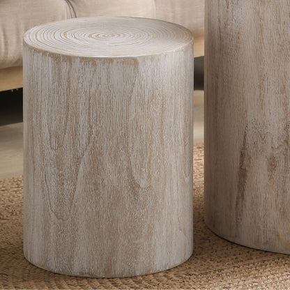 Set of 3 Rounded Wood Coffee Tables with Whitewashed Wood Finish