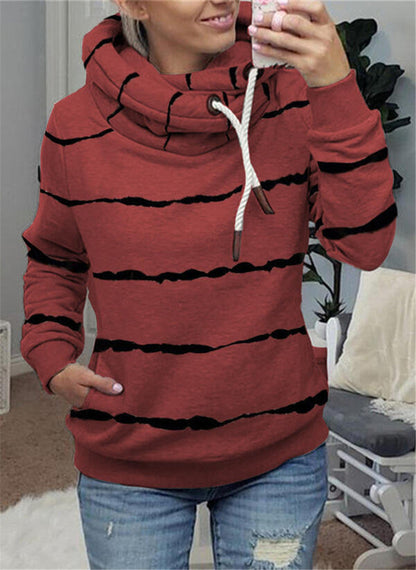 Printed Hooded Fleece Striped Sweatshirt