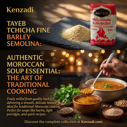 TAYEB Moroccan Tchicha Fine Barley Semolina 2.2 lb (1kg) – Premium Semoule d’Orge for Soups & Cooking