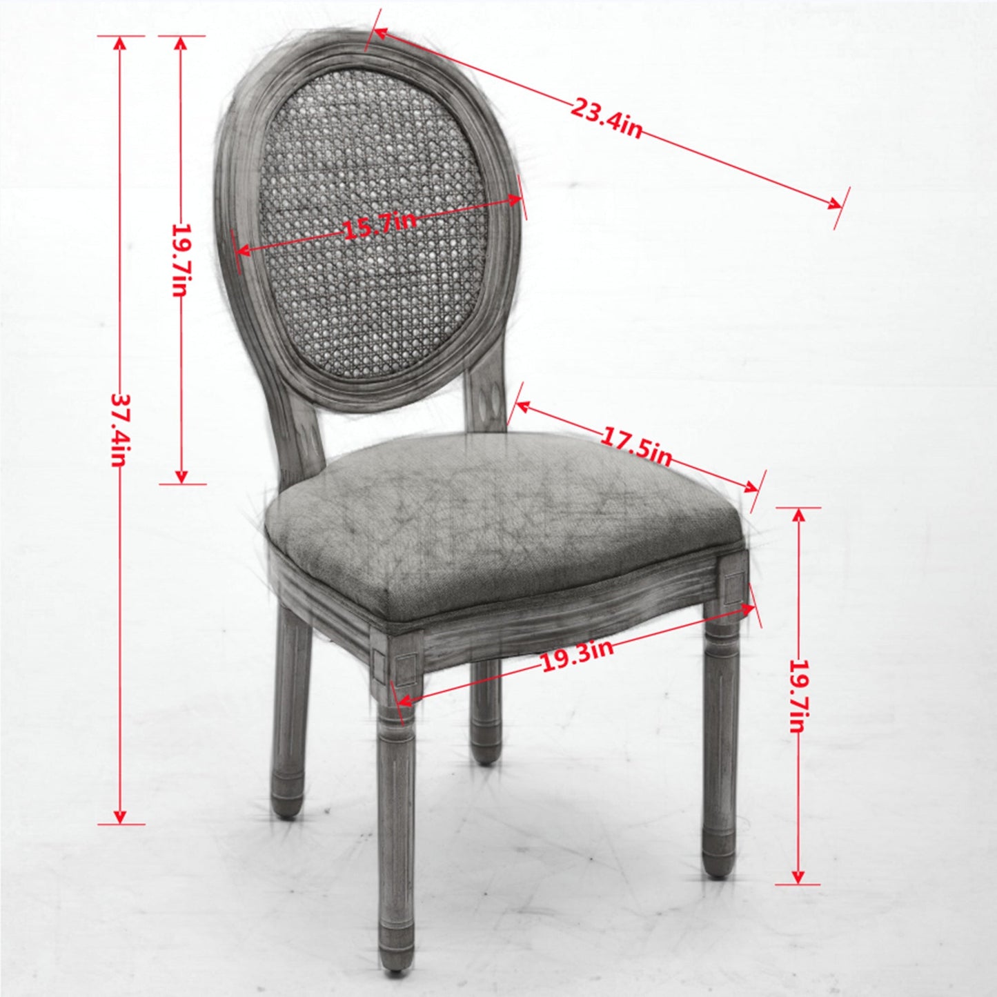 A&A Furniture French Style Solid Wood Frame Dining Chair Set of 2 - Gray