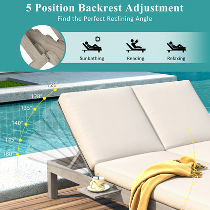 TREXM 5-Position Adjustable Backrest Double Chaise Lounge Outdoor