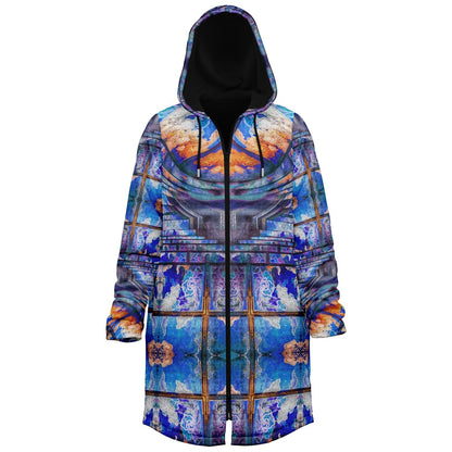 Transcendence Cuddle Coat | Unisex Minky Sherpa Lined Coat with Hood, Zipper and Pockets | Women and Mens Festival Coat | Mountain Fashion