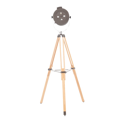 Ahoy Industrial Floor Lamp in Natural Wood and Antique Metal