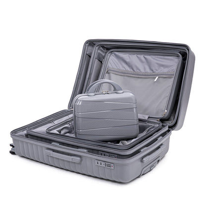 4-Piece PP Spinner Wheel Luggage Set with Cosmetic Case, Light Gray
