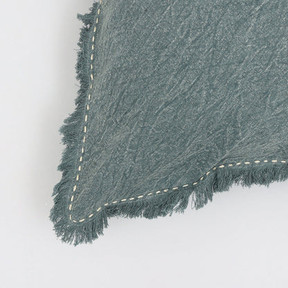Stonewashed Linen Throw Pillow with Handworked Edges & Fringe - 22x22