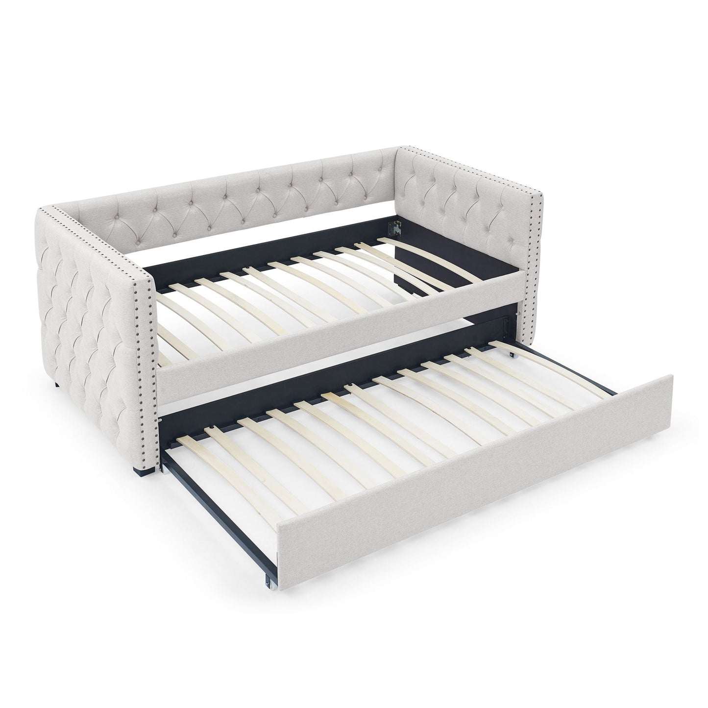 Inspired Upholstered Daybed With Trundle, Button Tufted