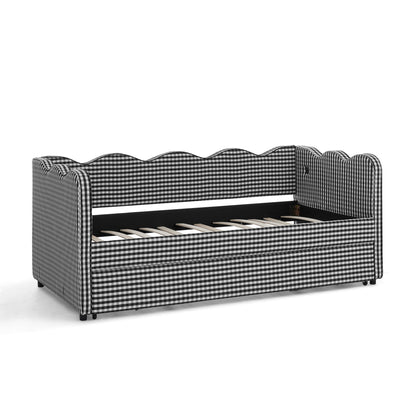 Cozy Gingham Daybed with Trundle Twin Size Sofa Bed