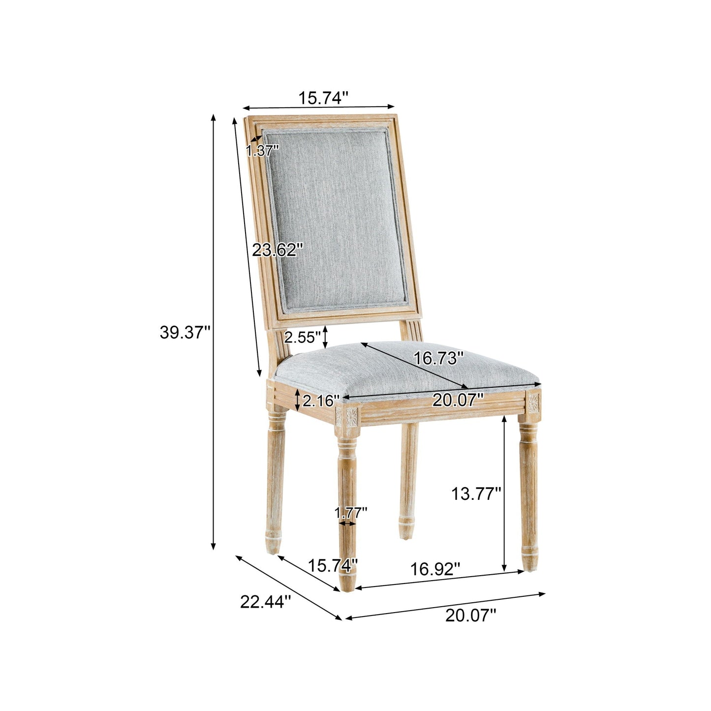 French Country Style Dining Chair with Upholstered Seating and Fluted Legs