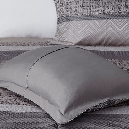 7 Piece Jacquard Comforter Set Grey/Taupe Cal King