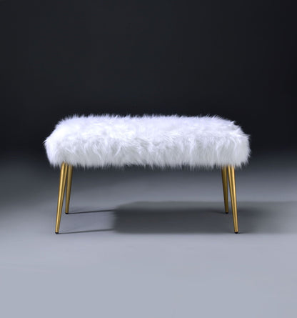 Bagley II Faux Fur Bench - White / Gold