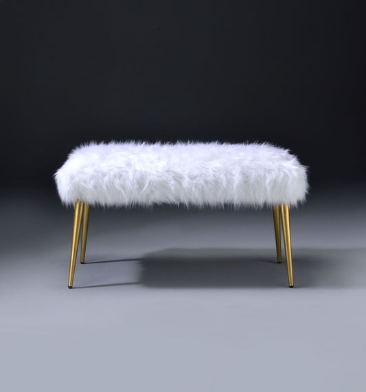 Bagley II Faux Fur Bench - White / Gold
