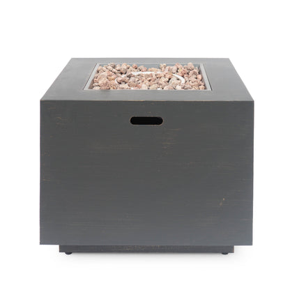 33" Outdoor Iron Square Propane Fire Pit - Brushed Brown