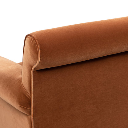 Alana 38' Lawson Accent Arm Chair Metal Casters, Burnt Orange Performance Velvet