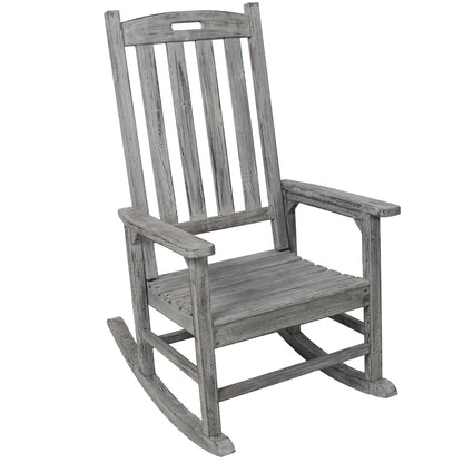 Wooden Oversized Porch Rocker Chair With Wide Seat and Tall Backrest