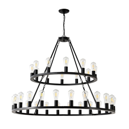 52 Inch Black Wagon Wheel Chandelier, 36-Lights