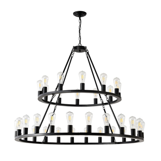 52 Inch Black Wagon Wheel Chandelier, 36-Lights