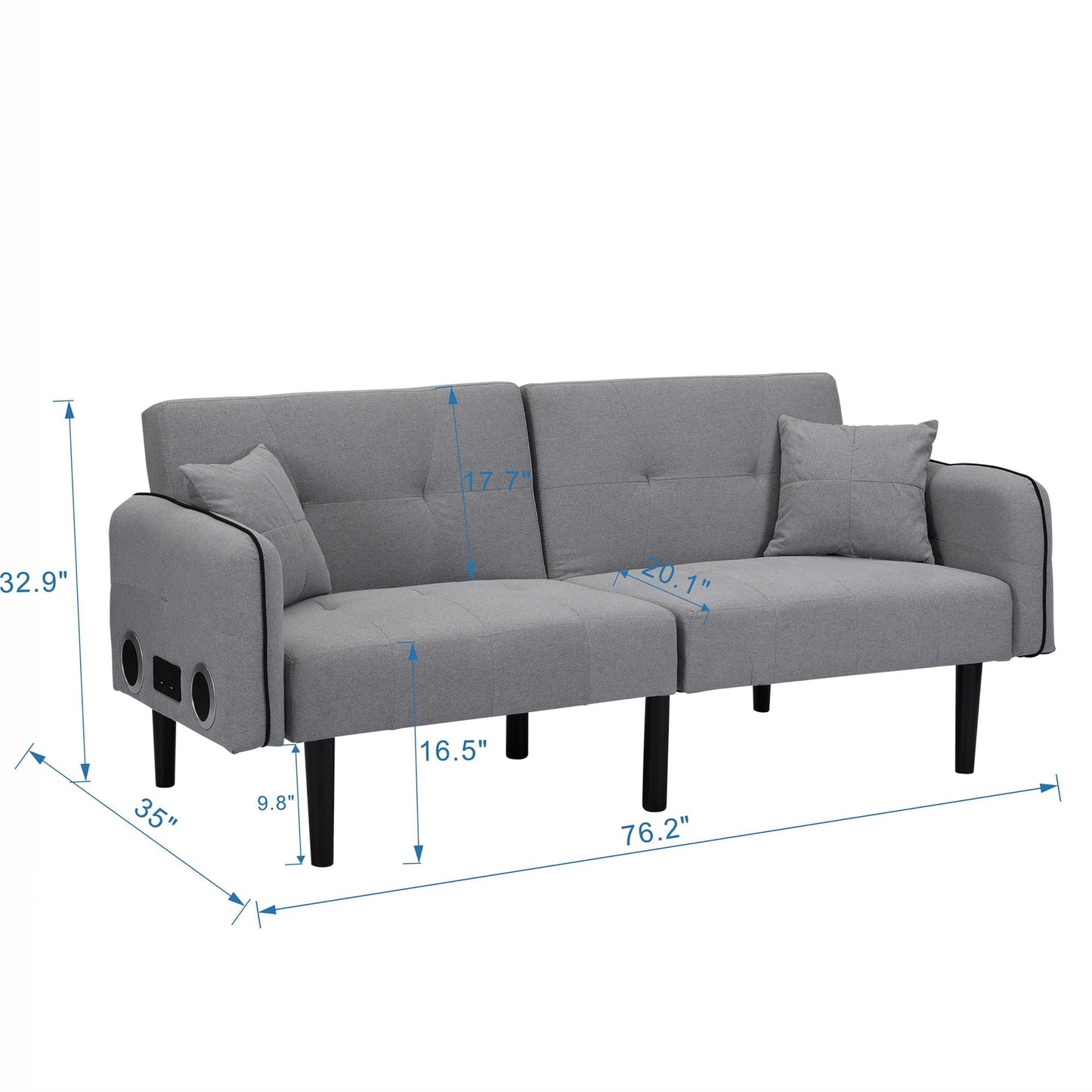 Modern Folding Ottoman Sofa Bed With Stereo System - Gray