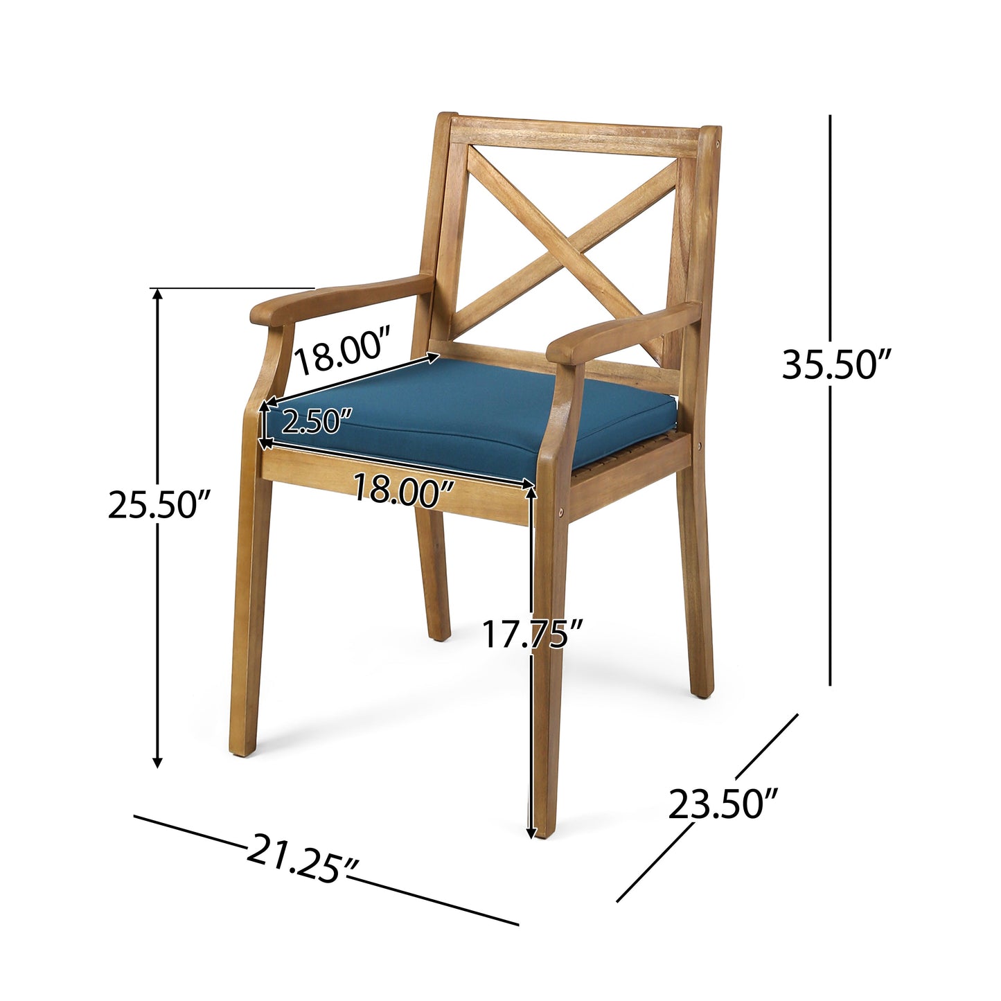 7 Pieces Acacia Wood Outdoor Dining Set with Blue Cushions