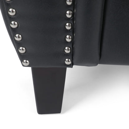 Contemporary Black PU Club Chair with Nailhead Trim and Rolled Armrests
