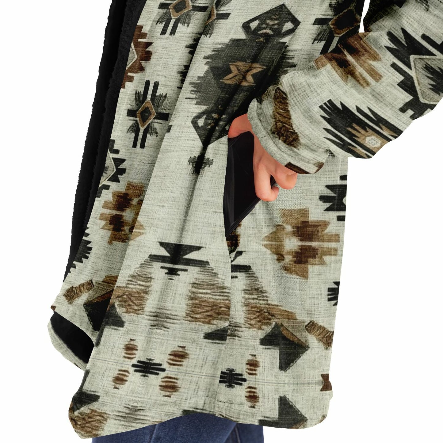 Ganado Tribal Cloak | Unisex Minky Sherpa Lined Hooded Coat | Women and Mens Festival Coat | Mountain Fashion