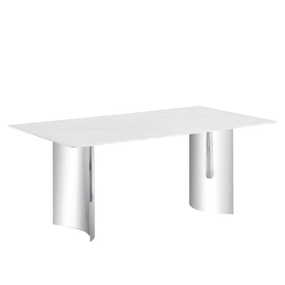 Modern Minimalist Dining Table with Imitation Marble Glass Top and Metal Legs