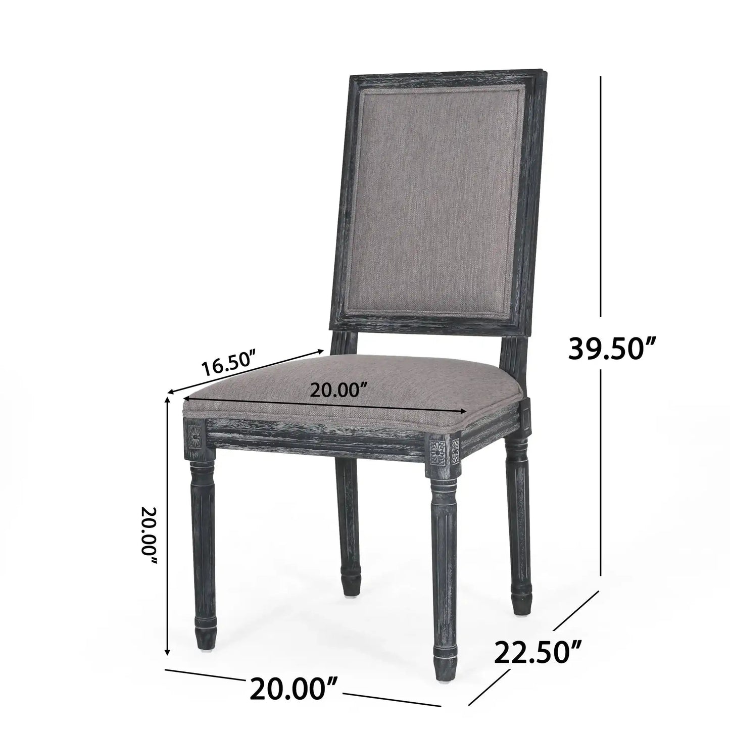French Country Style Dining Chair with Upholstered Seating and Fluted Legs