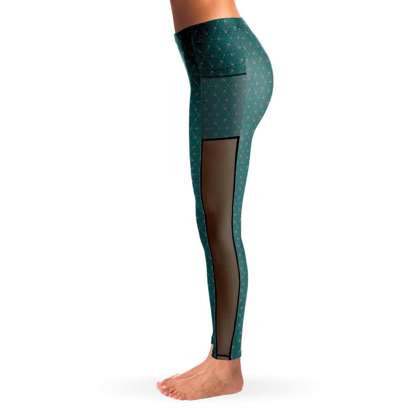 TURQUOISE SACRED CONNECTIONS PREMIUM MESH POCKET YOGA LEGGINGS