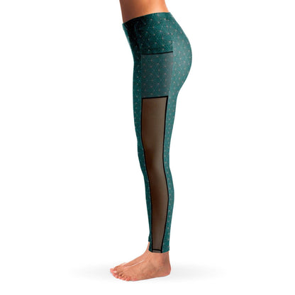 TURQUOISE SACRED CONNECTIONS PREMIUM MESH POCKET YOGA LEGGINGS