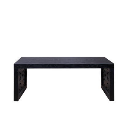 47.2" Solid Black Carved Wood Coffee Table – Handcrafted Look with Ornate Side Panels