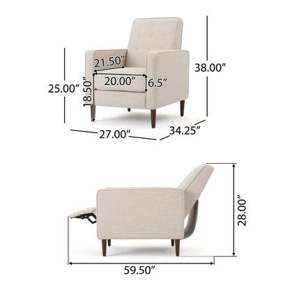 Mid-Century Modern Recliner With Button Tufted Waffle Stitch
