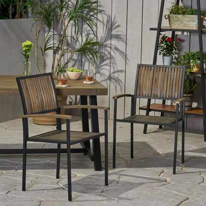 Vermilion Outdoor Dining Chair With Vertical Slat And Wooden Arm