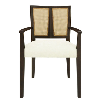 Mid Century Modern Arm Dining Chair Set with Rattan Backrest