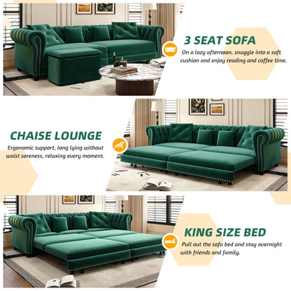 3 In 1 Pull Out Sofa Bed With Movable Ottoman