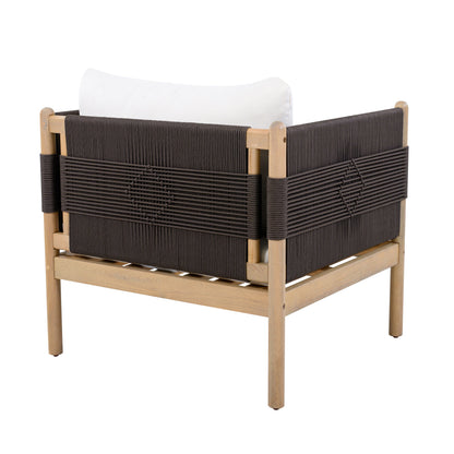 Outdoor Acacia Wood Club Chair with Diamond Rope Weave & Cushions, Light Teak