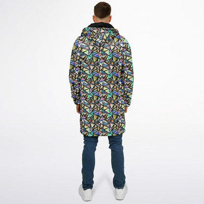 Geo Prism Cuddle Coat | Unisex Minky Sherpa Lined Coat with Hood, Zipper and Pockets | Women and Mens Festival Coat | Mountain Fashion