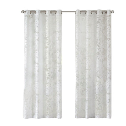 Palm Leaf Burnout White Sheer Window Curtain 50x95