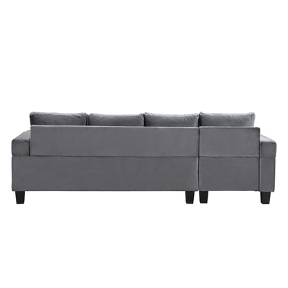 Modern Sectional Sofa Set with L Shape Chaise Lounge and Storage in Grey Velvet Fabric