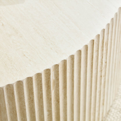 Faux Travertine Round Coffee Table with Eye-Catching Relief Design