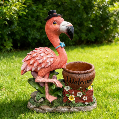 Outdoor Garden Sculpture Flamingo Flower Pot Planter