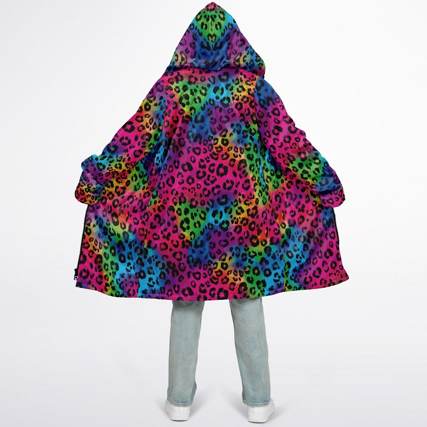 Rainbow Kitty Cuddle Coat | Unisex Minky Sherpa Lined Coat with Hood, Zipper and Pockets | Women and Mens Festival Coat | Mountain Fashion