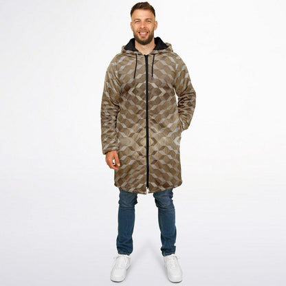 Gold Cube Cuddle Coat | Unisex Minky Sherpa Lined Coat with Hood, Zipper and Pockets | Women and Mens Festival Coat | Mountain Fashion