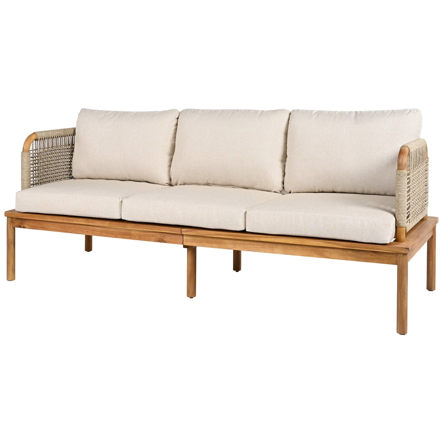 Outdoor 4-piece Acacia Wood and Rope Patio Sofa Set