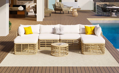 All-Weather 7-Piece Rattan Outdoor Sectional Sofa Set