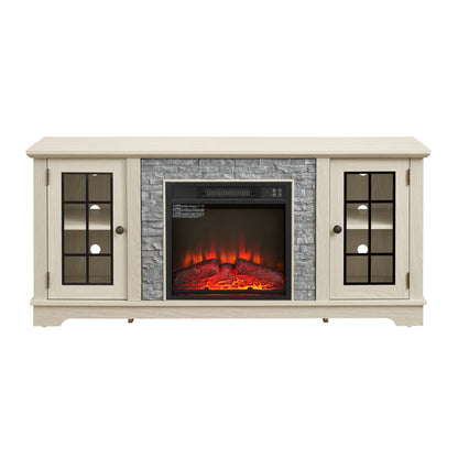58" Modern TV Stand with Electric Fireplace and Storage