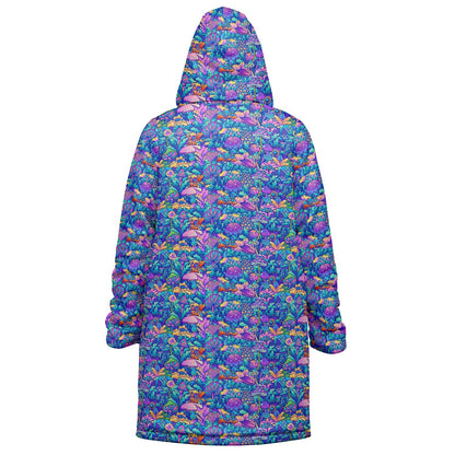 Psychedelic Mushrooms Cuddle Coat | Unisex Minky Sherpa Lined Coat with Hood, Zipper and Pockets | Women and Mens Festival Coat | Mountain Fashion
