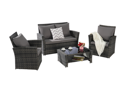 4 Pieces Outdoor Patio Furniture Sets Garden Rattan Chair Wicker Set